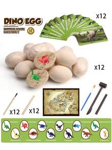挖掘恐龙化石蛋，打开12个独特的蛋，发现12只可爱的恐龙！适合3-12岁男孩的复活节挖掘玩具，考古科学STEM礼物 - 彩色 - 查看 6