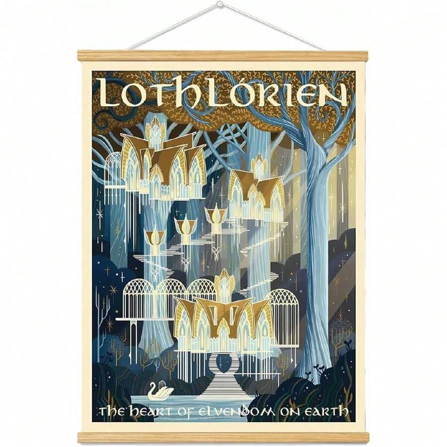 Middle Earth Landscape Wall Art Prints Canvas PaintingFantasy Posters, Wall Pictures, For Travel Gift, Canvas Art With Frames, For Office Home Dr Bedroom Living Room Wall Dr.(16L" X 12W"),27270326 - 灰色 - 查看 1