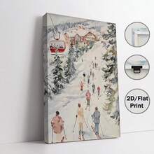 1pc Vintage Winter Ski Scene Watercolor Poster - Unframed, Scenic Snowy Landscape With Skiers And Gondolas, Ideal For Home Or Office Decor, Perfect For Christmas, Easter, Valentine'S Day, Anniversaries, And Beach Parties, Vibrant Wall Art For Indoor Or Outdoor Use, Winter Wonderland Decor Home Decor Christmas Decorations Room Decor