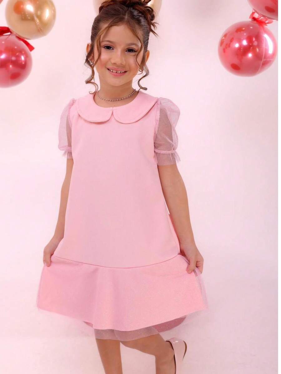 Vestido Infantil Feminino Blogueirinha Estilo Fashionista - Rosa chiclete - Visão 1
