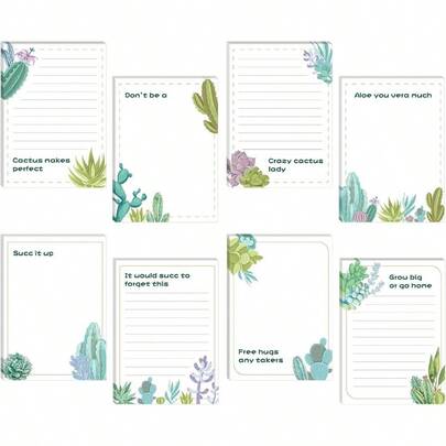 8 Pieces Cactus Funny Notepads Plant Memo Pads Office Supplies Cute Novelty Lined Notepad Desk List Notepad Teacher Studying School Home Travel Rewards, 4x 6 Inches