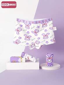 Coollikuli 可爱女童内裤 4 件套 CuHK 女童婴儿卡通印花平角内裤四季款 - 彩色 - 查看 4
