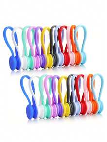 可重复使用的多功能硅胶扎带，数据线整理器，冰箱磁吸式电线缠绕扎带，多用途电线电缆整理器，扭绳扎带，用于捆绑和整理固定物品的电缆管理，购物袋扎带，窗帘扎带，易于使用且经久耐用，居家和旅行多功能配件，USB耳机和钥匙扣夹（颜色随机）