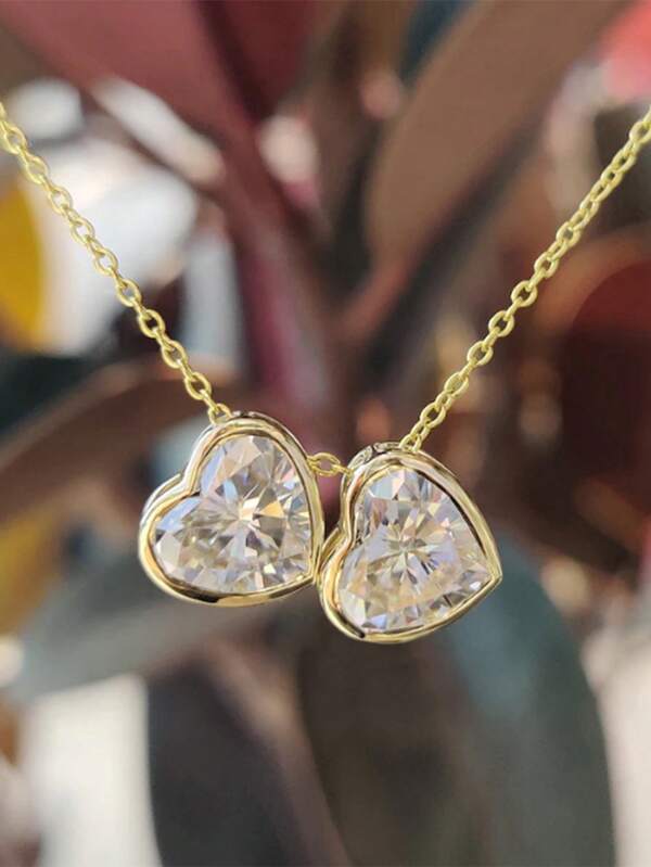 1pc Elegant Copper Pendant Necklace With Zirconia Heart Charm, Suitable For Dates, Office, Commute, Parties, Fashion Jewelry, Valentine's Day Gift, Women