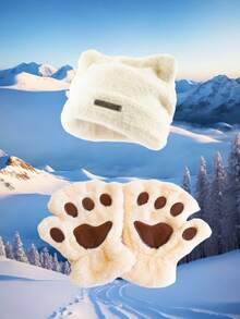 1 Piece, Autumn, Winter, Christmas, Halloween, Cute Plush Lady, Men's, Half-Finger Gloves, Hanging Neck Warm Gloves, Male And Female Student Cat Claw Gloves, Cute Cat Claw Gloves, Women's Autumn And Winter Warm And Cold-Proof Plush Half-Finger Gloves, Thickened Plush Student Writing Leaky Finger Gloves
