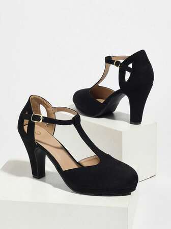 עקבים גבוהים פלטפורמה בצבע אחיד לנשים עם אבזם רצועה, עקבים גבוהים אלגנטיים לחתונה רשמית למסיבה, נעלי פלטפורמה נוחות, עקבים גבוהים אופנתיים רב-תכליתיים לעבודה ולכל עונות השנה, קטיפה צבאים לחג המולד, עקבים גבוהים עמידים למים נגד החלקה עם רצועת קרסול