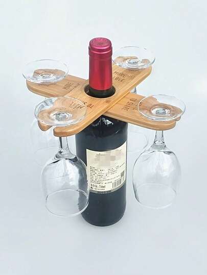2/4pcs Wooden Wine Rack Holder, Creative And Personalized Wood Craft, Ideal Gift For Wine Lovers, Bar Accessory - Holds 1 Bottle And 2 Glasses