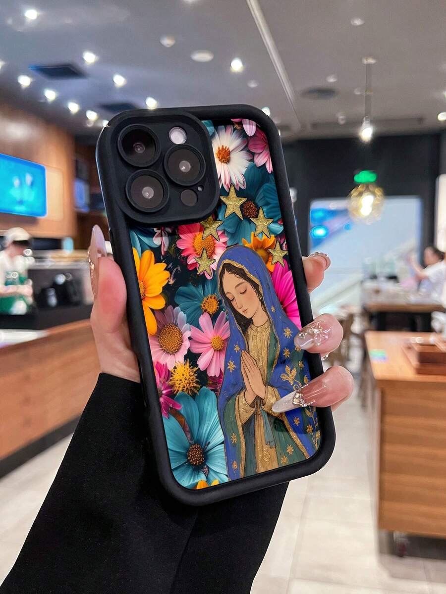 Funda para teléfono con diseño floral de mujer rezando. Un diseño precioso, compatible con teléfonos , 17, 16 Pro Max, 15 Pro Max, 13 y 12. Fabricada en TPU, ofrece protección contra golpes y caídas. Un regalo ideal para familiares, amigos, seres queridos, parejas y para cualquier ocasión especial. - Burdeos - Ver 1