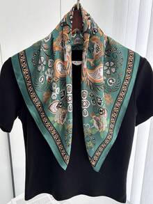 1pc Unisex Scarf, Square Headband, Headwrap, Shawl, Neck Scarf, Bandana, For Women - Green - View 3