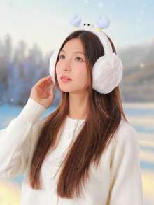 女士冬季耳罩，可爱螃蟹造型，防风防冻，柔软毛绒可折叠耳套，时尚创意设计，冬季热门白色耳罩单品 - 彩色 - 查看 3