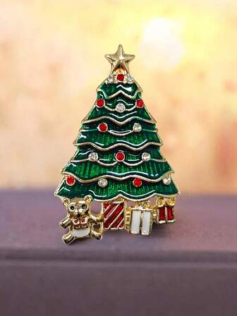 1개 크리스마스 트리 선물 브로치, 멀티 컬러 메탈 지르코니아, 파티 의상 및 데일리 웨어에 우아함, 파티 액세서리