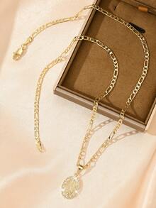 1pc European & American Style New Copper Inlaid Zirconia Hypoallergenic Fashion Faith Small Pendant Necklace, Suitable For Stacking, Guadalupe Virgin Mary Pendant, Suitable For Christmas/Thanksgiving/Halloween/Mother's/Valentine's Day Gifts For Couples/Friends/Godparents, Catholic First Communion, Gifts, Daily & Holiday Wear Prayer - Yellow Gold - View 5