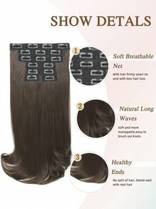 18-Inch Natural Wavy Clip-In Hair Extensions, Layered Cut For Women, Lightweight And Natural Synthetic Hair Pieces With Thin And Soft Invisible Hair Net. - Multicolor - View 3