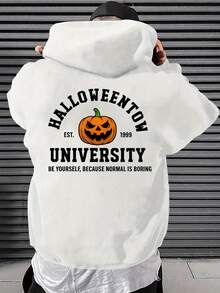 Sudadera con patrón, Halloween, impresión creativa de calabaza en la espalda, sudadera con capucha de moda para hombres, estilo casual y moderno, sudadera de otoño - Blanco - Ver 1