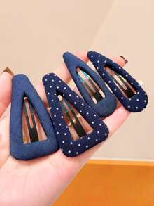 Bộ 4 kẹp tóc vải chấm bi màu xanh hải quân, kiểu dáng tối giản cổ điển, phù hợp cho phụ nữ và bé gái, tiện dụng khi đi làm, tập luyện, đến văn phòng để tạo kiểu tóc thời trang. - Nhiều màu - Xem 8