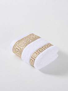 1条奢华经典提花金线刺绣浴巾，柔软吸水，不掉毛，轻盈舒适，适合情侣、居家、浴室、泳池、酒店、高端成人家居使用，速干干发巾/面巾，单条或70*140厘米裹巾 - 白色 - 查看 9