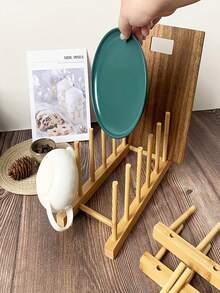 1pc Bamboo Wooden Plate Rack, Kitchen Storage Organizer For Dish, Plate, Bowl, Cup, Pot Lid And Cutting Board, Multifunctional Bamboo Drying Rack, Bookshelf, Home Kitchen Supplies - Multicolor - View 7