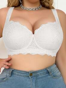 mimilemon 2pcs Plus Size Black & White Lace Wireless Bra Set - Breathable, Slimming, Full Coverage, Providing Daily Confidence For Curvy Women - Multicolor - View 8