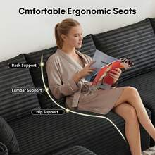 135.4" Cloud Modular Sectional Sofa Couch With L-Shape Chaise,Modern Minimalist Upholstered Couches For Living Room Bedroom,Deep Seat Corner Couch,No Assembly Required (Black,Right Facing Chaise) - 黑色 - 查看 6