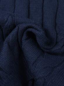 1件少女休闲纯色扭绳设计套头毛衣，舒适保暖，适合户外活动、营造圣诞氛围、作为圣诞礼物以及秋冬季穿着。 - 藏蓝色 - 查看 9