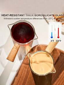 1pc Heat-Resistant Borosilicate Glass Milk Pitcher - 75ml Mini Size With Anti-Scald Wooden Handle Coffee Scale Cup, Aesthetic Jug For Espresso CreamerHot SauceCondiments, Winter Coffee Prep & Christmas Hot Cocoa Tool - Multicolor - View 4