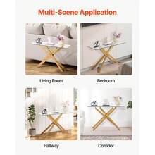 Glass Coffee Table, Modern Rectangle Sofa Side Table With Tempered Glass Top & Iron Cross-Legs, Golden Geometric Consloe Desk With Adjustable Anti-Slip Foot Pads For Living Room, Entryway, Foyer - Gold - View 7