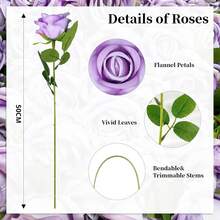 1 bông hồng giả thân dài, hoa lụa, hoa xốp trông như thật, thích hợp cho Ngày Valentine, trang trí nhà cửa, đám cưới, bó hoa cưới tự làm, trang trí bàn, tiệc cô dâu, trang trí Ngày Valentine, tiệc mừng em bé, trang trí nhà cửa trong nhà/ngoài trời. - màu tím nhạt - Xem 3