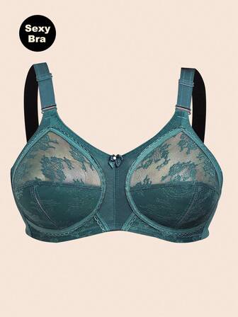 1 件女士超薄蕾丝文胸，透气性感简约风格加大码文胸，适合睡眠、居家、办公室、户外穿着，提升