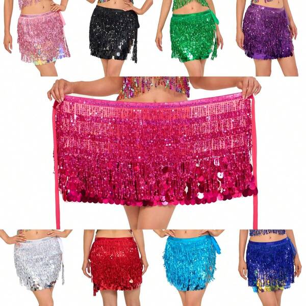 Lenço de Dança do Ventre, Corrente de Cintura com Franjas Bordadas para Mulheres, Acessórios de Fantasia de Dança do Ventre, Lenço de Quadril Boêmio de Festival, Saia de Desempenho Sexy de Várias Camadas