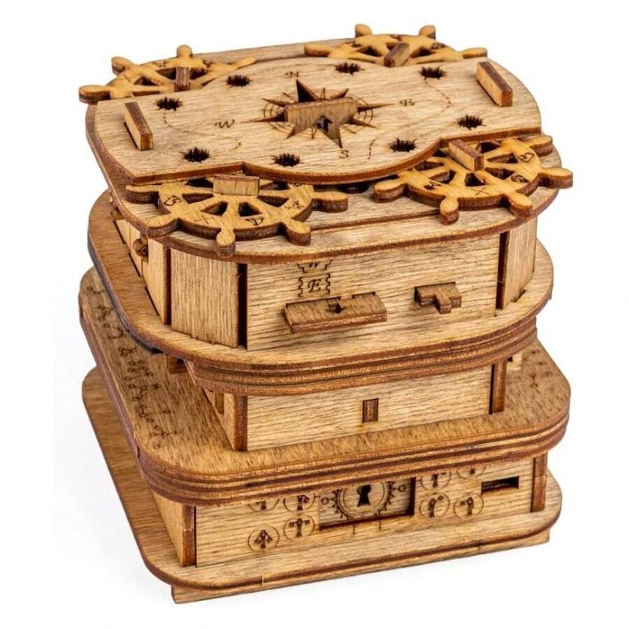 Cluebox - Davy Jones Locker - Escape Room Game - Puzzle Box - Box - 3D Wooden Puzzle Adults - Wooden Jigsaw - Brain Teaser - Birthday Gadget Men - Money Box - ban đầu - Xem 1