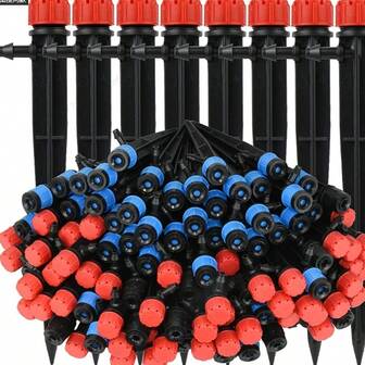 可调节滴灌系统套装 - 360°旋转8孔滴头，水流可调，兼容4/7英寸花园软管，自动浇水解决方案，高效节水灌溉套装，精准呵护植物