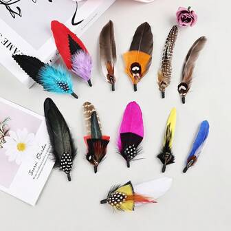 12 Pcs Colorful Real Feathers For DIY Fedora,Hat Natural Feathers ,Cowboy, Christmas Party, Oktoberfest, Trilby Hats