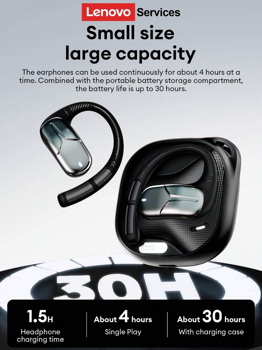 Auriculares Bluetooth minimalistas Lenovo AC101, estilo colgante de oreja abierta, OWS no intrusivo, larga duración de la batería, controlador grande, música de alta calidad, baja latencia, adecuado para juegos, correr, deportes, uso rotativo y cómodo, compatible con teléfonos inteligentes y computadoras