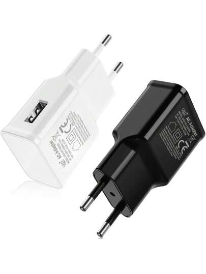 10W/5W USB Wall Charger, 5V 2A/5V 1A Power Adapter, Universal, Phone Charger, USB EU Plug, Compatible With Samsung Galaxy, Power Bank, Car Accessories - White/Black - 2pcs/1pc, Christmas