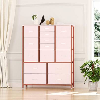 Chest Of Drawers, Multifunctional Drawers, Dresser Cabinet For Bedroom With Metal Frame, Fabric Storage Organizer For Nursery, Living Room, Closet