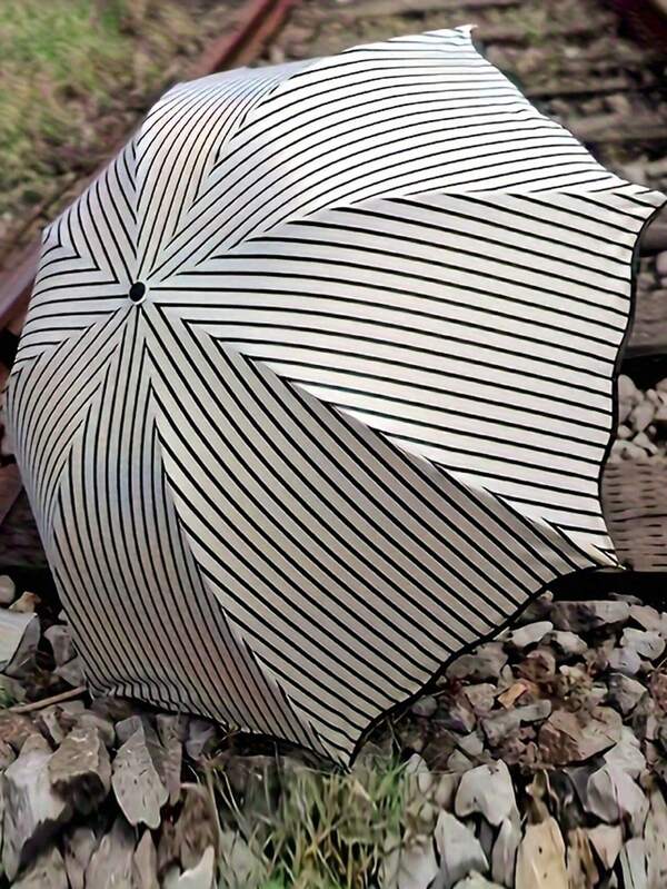 Modern Waterproof Striped Umbrella, Metal Shaft, Lace Details - Multipurpose, No Power Needed, Easy To Clean, Suitable For Rainy Days