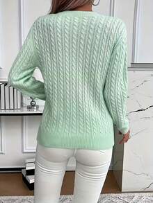 New Casual Winter Knit Pullover Sweater Top For Women Vacation - Mint Green - View 2
