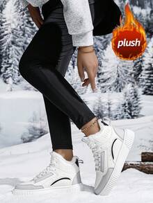 女款高筒雪地靴 冬季保暖加厚內裡拉鍊騎行靴 防寒保暖隔熱鞋 街頭時尚戶外中筒靴 百搭防滑防水情侶機車靴 中性冬季靴 女款中筒厚底輕量中筒運動鞋 女孩靴子 - 白色 - 查看 8