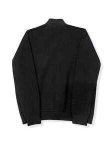 Men's Loose Solid Color Front Zipper Long Sleeve Casual Comfortable Thick Cardigan Sweater - Black - View 2