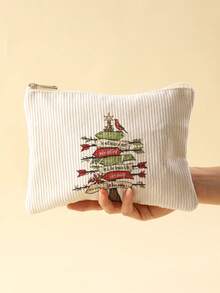 Bolsa de maquillaje multifuncional con estampado de elementos navideños impreso por ambos lados - Bolsa de almacenamiento con cremallera para artículos de tocador portátiles, adecuada para niñas, damas, cosméticos y artículos de viaje esenciales