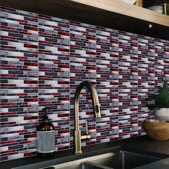 10pcs Brick Pattern Kitchen Stickers, Flat Self-Adhesive PVC Wall Stickers, Wallpaper, Tile Stickers, Wall Decor Stickers, Tile Decor Stickers, Suitable For Kitchen, Living Room, Bathroom, Bedroom And Other Home Decor