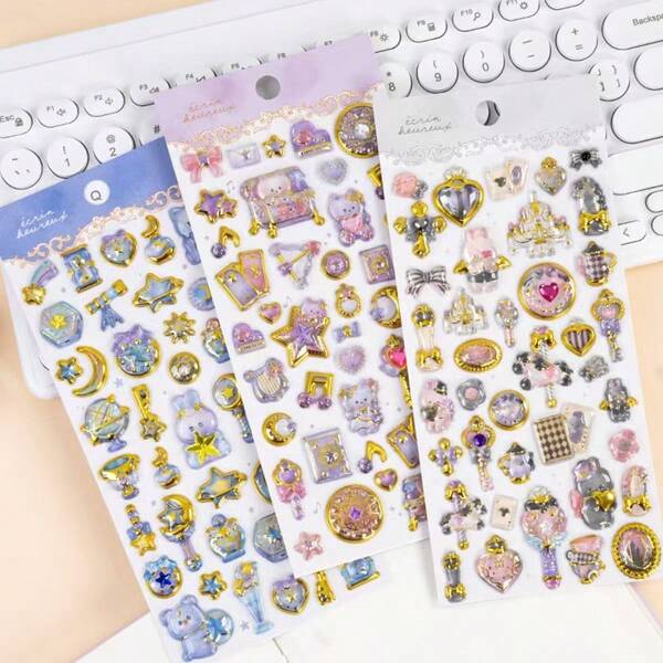 Pegatinas de gemas con corazón de cristal en relieve 3D, pegatinas de recompensa infantil de diamante acrílico 3D de dibujos animados, decoración de teléfono