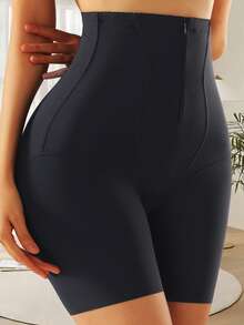 High Waist Zipper Tummy Control Shapewear Leggings, Butt Lifting, Postpartum Slimming Shorts - Black - View 4