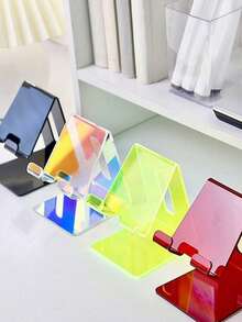 1pc Acrylic Transparent Portable Desk Phone Holder, Multi-Functional Fixed Stand With Dopamine Color - Multicolor - View 10