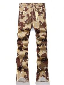 HY Men's Creative Chocolate Cake Inspired Cargo Wide Leg Jeans - Multicolor - View 3