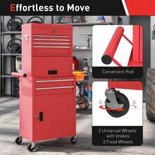 HOMCOM Lockable Tool Cabinet, 3-In-1 Rolling Tool Chest Combo With 6 Drawers And Pegboard, Detachable Steel Tool Storage Cabinet For Garage And Workshop - Red - View 6