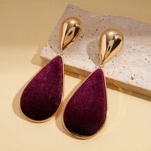 1pcs Niche Velvet Water Drop Earrings - Vintage Style Accessories, Daily/Outfit Decoration, Eye-Catching Personality Gift - Kim bạc-Vàng-Đen - Xem 7