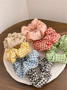 7pcs Women's Fresh Casual Plaid Hair Scrunchies Suitable For Daily, School, Beach, Office, Party, Holiday, Birthday, Back To School, Accessories Hair Ties Scrunchy Hair Ties Ponytail Head Accessories Elastic Band Beauty Home Hair Accessories Hair Rubber Bands,Travel - Multicolor - View 7