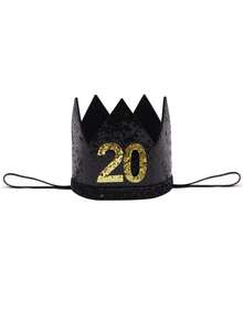 Adult Birthday Crown Party Hat, Handmade Felt Black 20th, 30th, 40th, 50th, 60th, 70th Birthday Crown Party Hat - Black - View 10