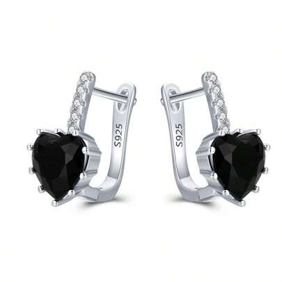 1 pièce Boucles d'oreilles en argent sterling 925 élégantes en forme de cœur avec pierre de zircone. Bijoux délicats convenant pour un usage quotidien, les vacances et les fêtes. Cadeau pour la famille, les amis, Noël, Halloween, la Saint-Valentin, l'anniversaire
